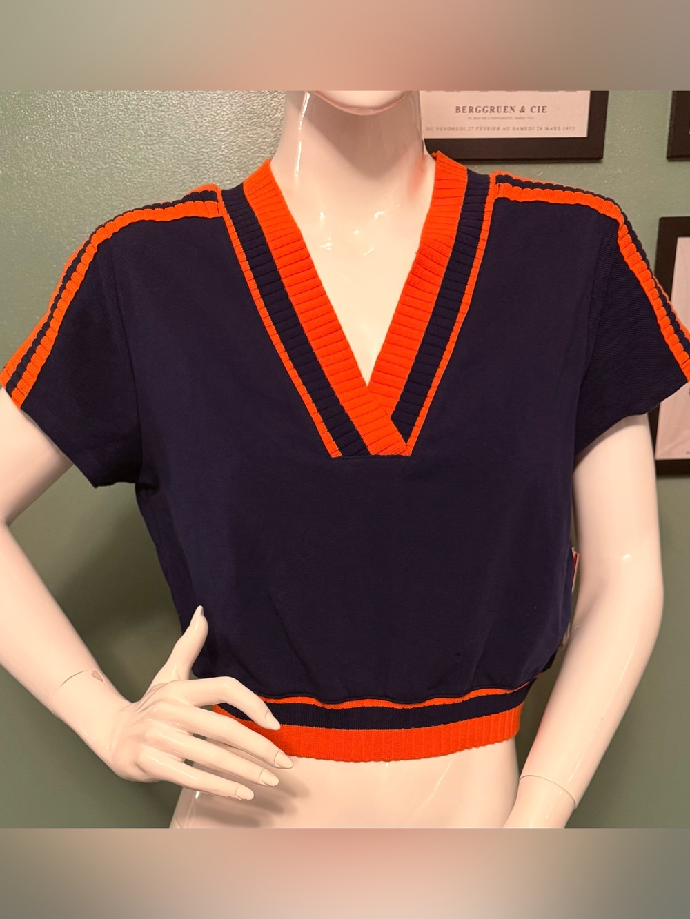 Sports Illustrated Swim Navy and Bright Orange Cropped V-Neck Top